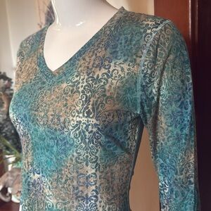 NWT Style&Co size small Elegant Teal and Gold Patterned Women's Top
